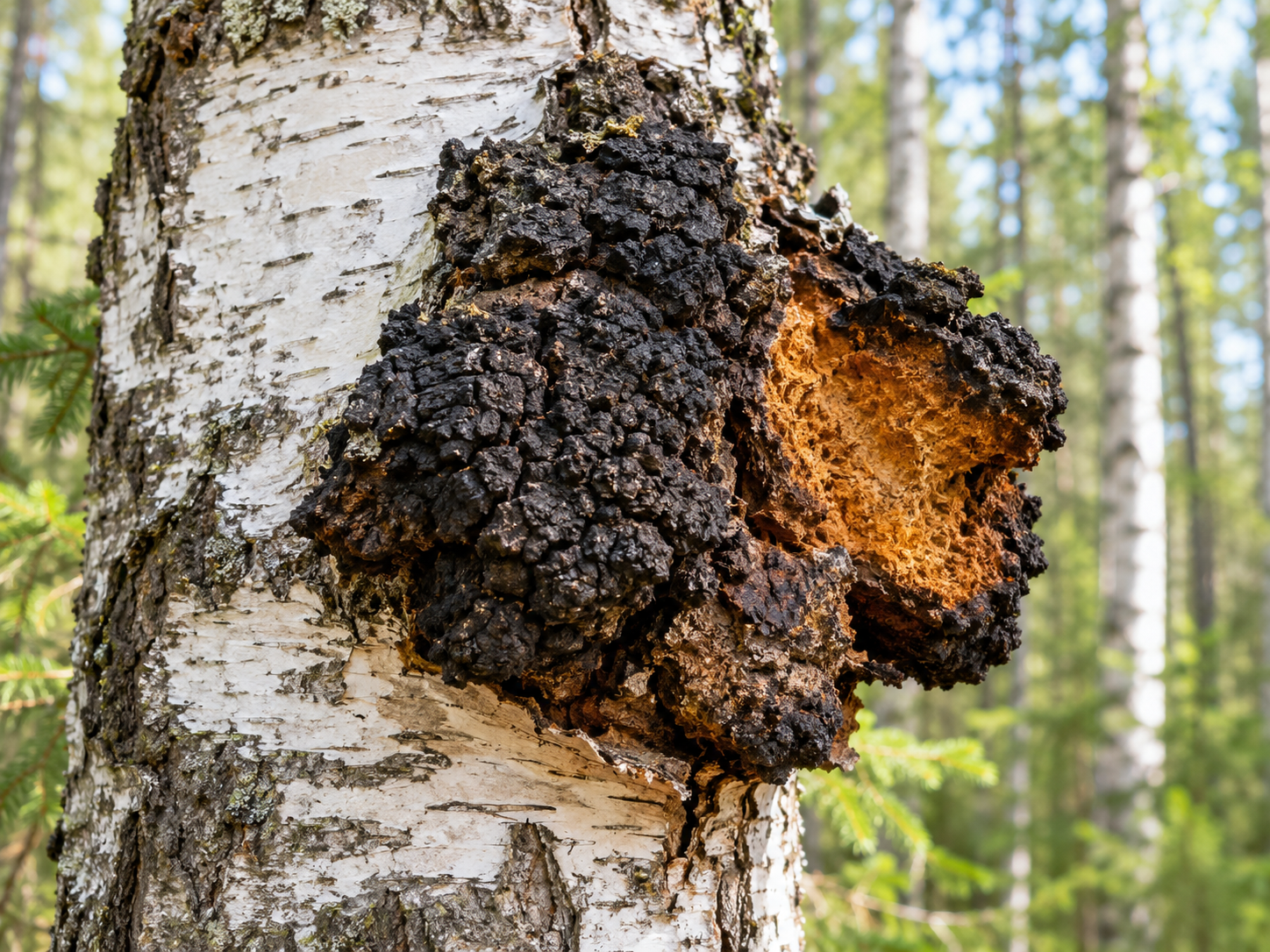 Chaga Fungus on Birch Bark